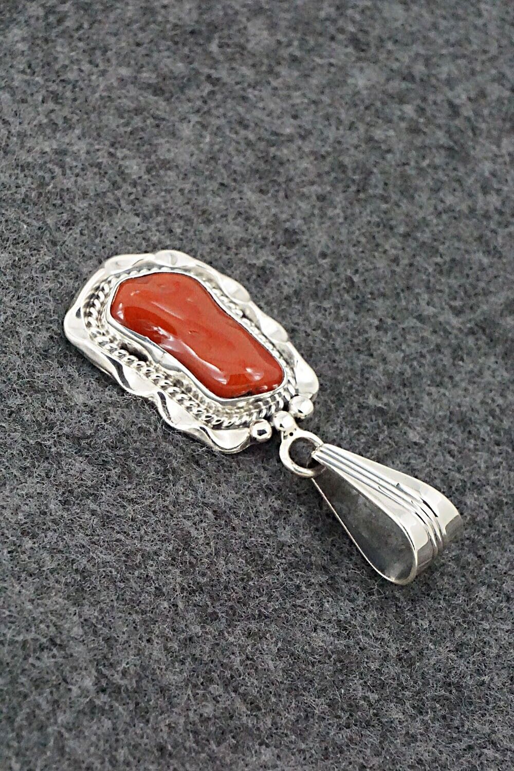 Coral & Sterling Silver Pendant - Samuel Yellowhair