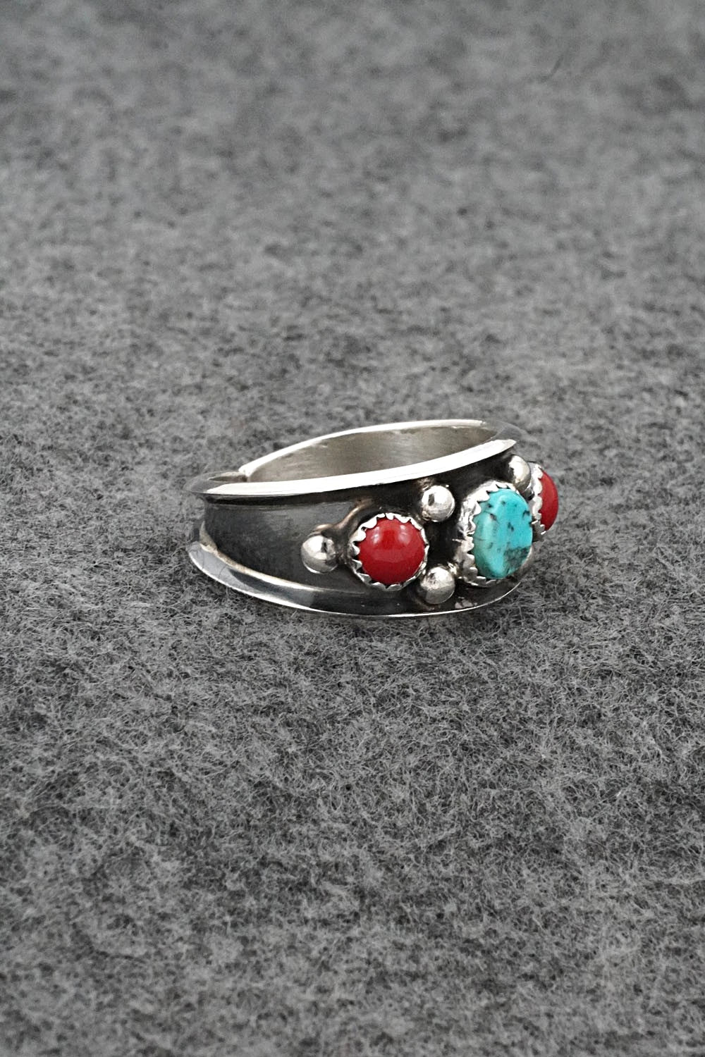 Turquoise, Coral & Sterling Silver Ring - Paul Largo - Size 11