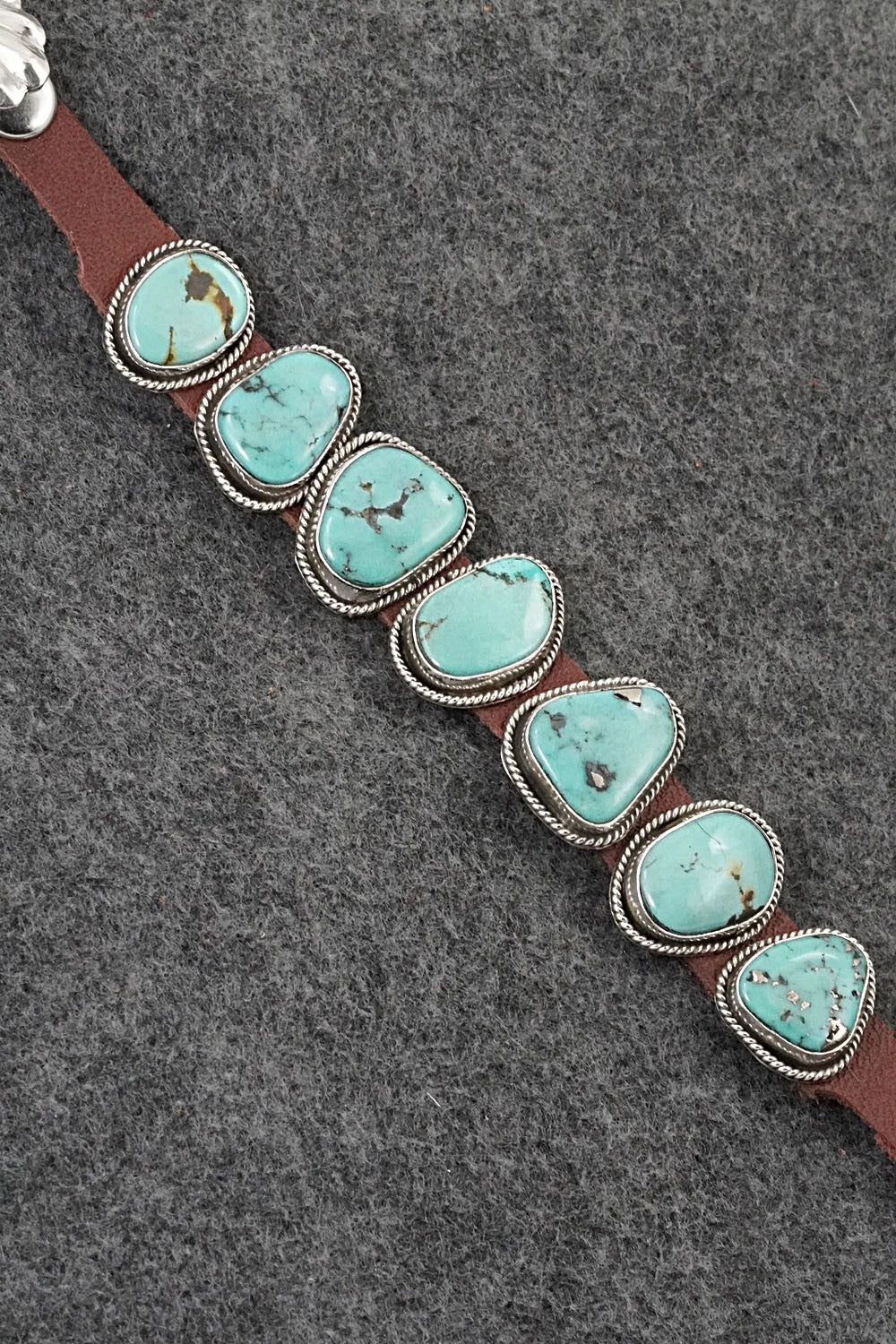 Turquoise, Sterling Silver & Leather Bracelet - Marlene Ramone