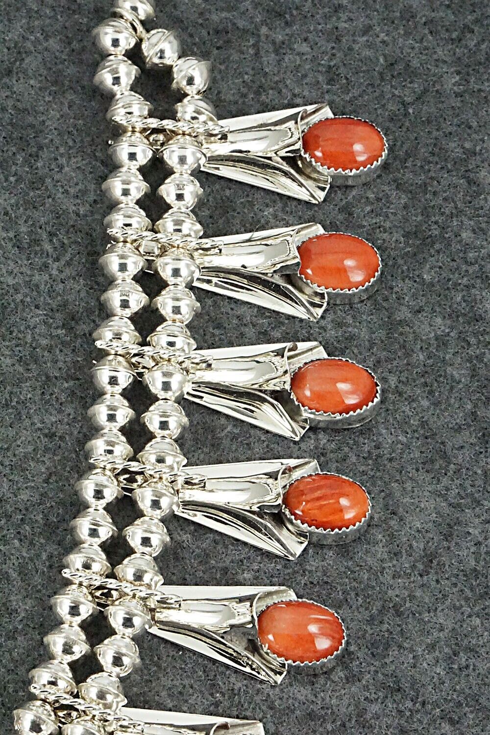 Spiny Oyster & Sterling Silver Squash Blossom Set - Louise Yazzie