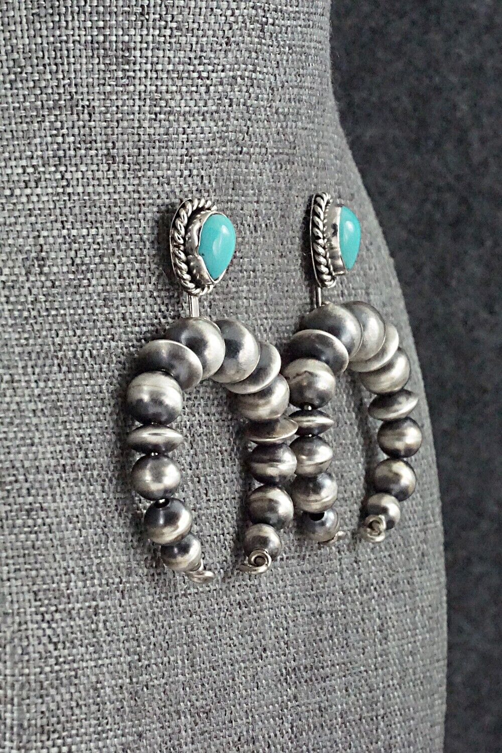 Turquoise & Sterling Silver Navajo Pearl Earrings - Amanda Larry