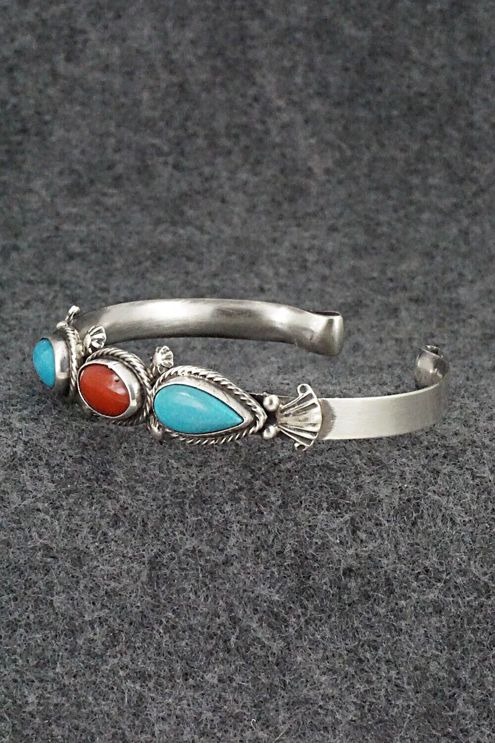Turquoise, Coral & Sterling Silver Bracelet - Bobby Platero