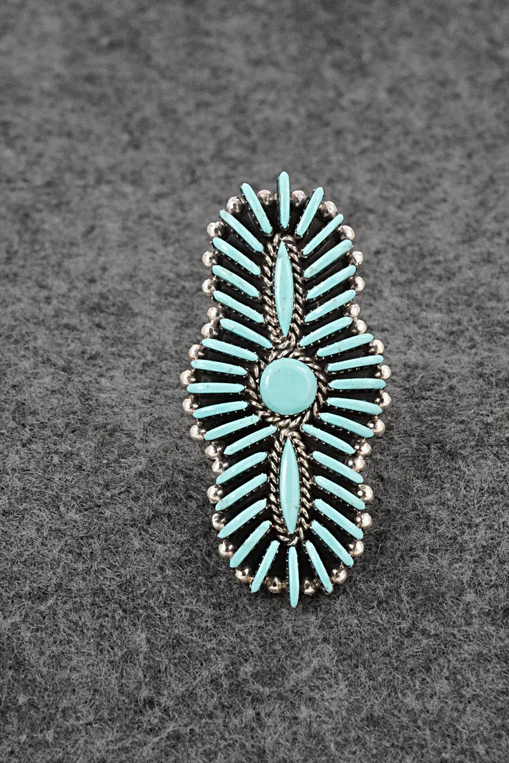 Turquoise & Sterling Silver Ring - Edmund Cooeyate - Size 7.5