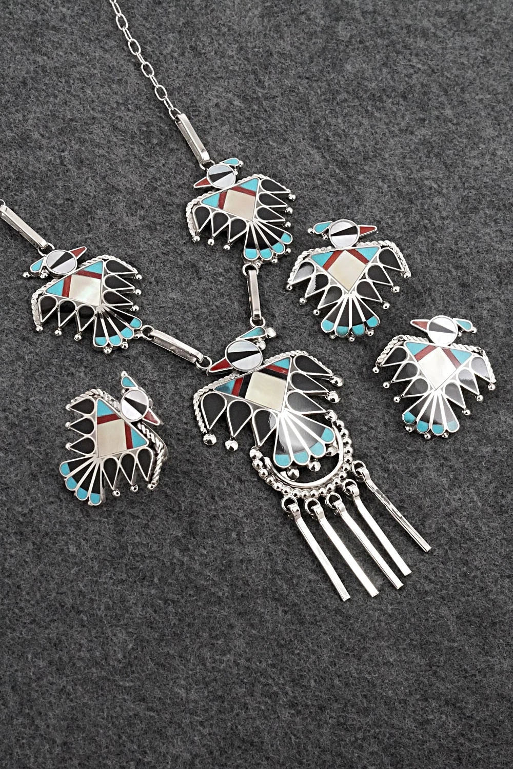 Multi-Stone & Sterling Silver Inlay Necklace Set - Adrian Wallace