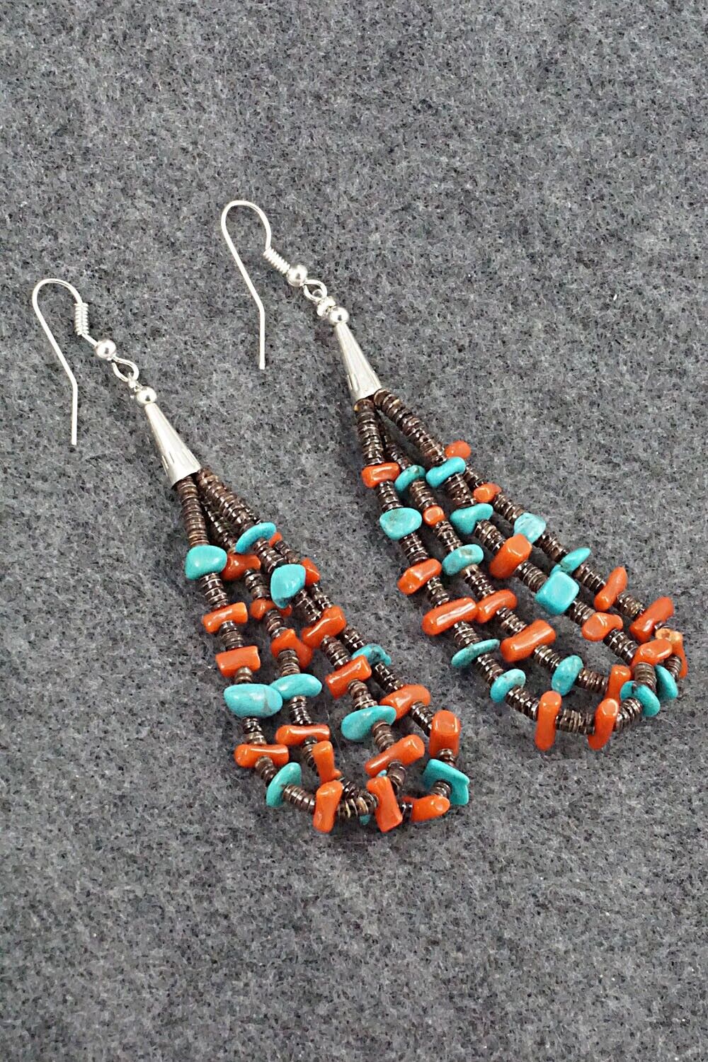 Turquoise, Coral, Shell & Sterling Silver Earrings - Daniel Coriz