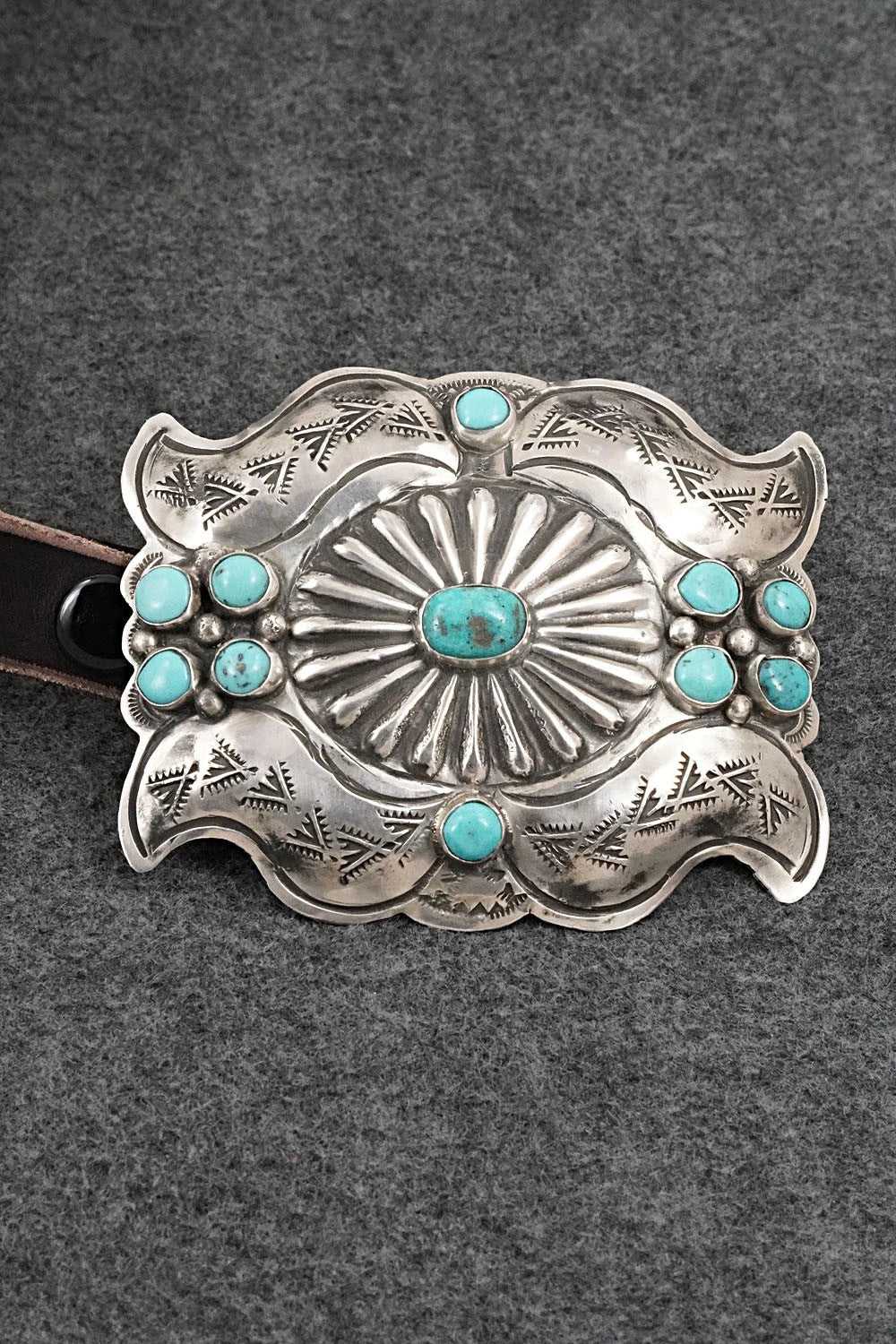 Turquoise, Sterling Silver & Leather Concho Belt - Marilyn Ramone