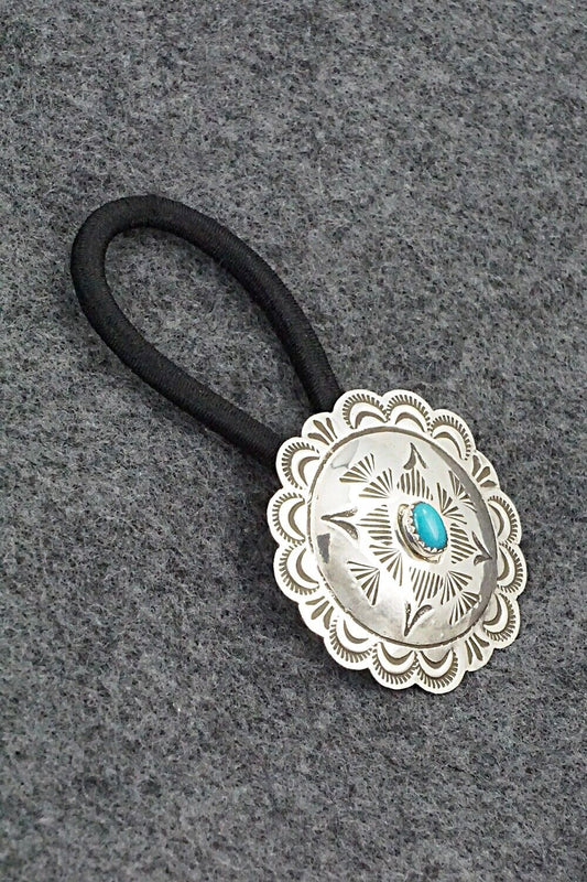 Turquoise & Sterling Silver Hair Tie - Bertha Begay