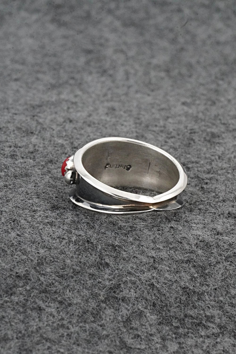 Turquoise, Coral & Sterling Silver Ring - Paul Largo - Size 10