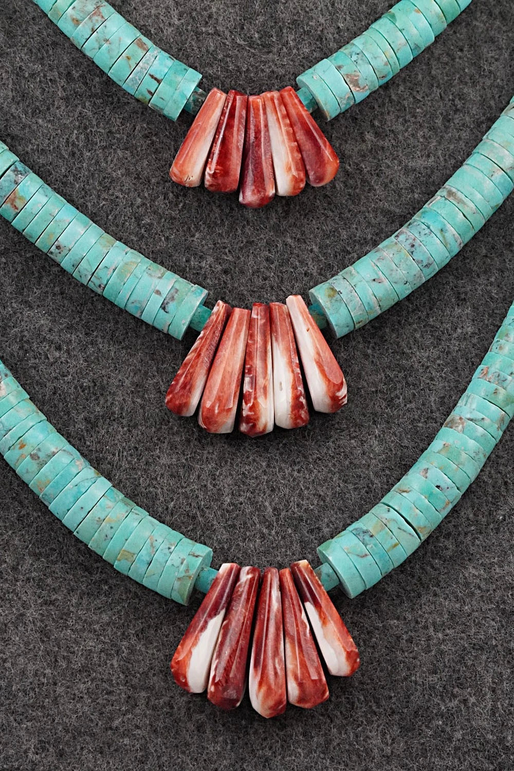 Turquoise, Spiny Oyster and Sterling Silver Necklace - Lupe Lovato