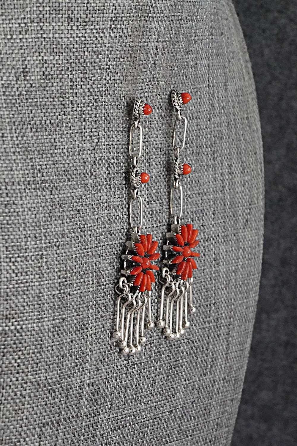 Coral & Sterling Silver Earrings - Mildred Ukestine