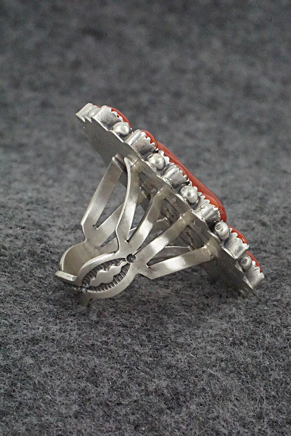 Coral & Sterling Silver Ring - Tom Lewis - Size 8