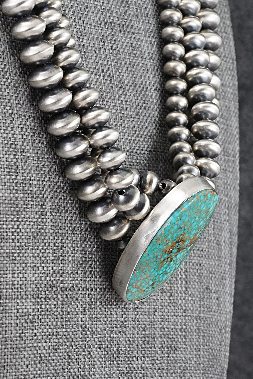Turquoise & Sterling Silver Navajo Pearl Necklace - Gruber & Halwood