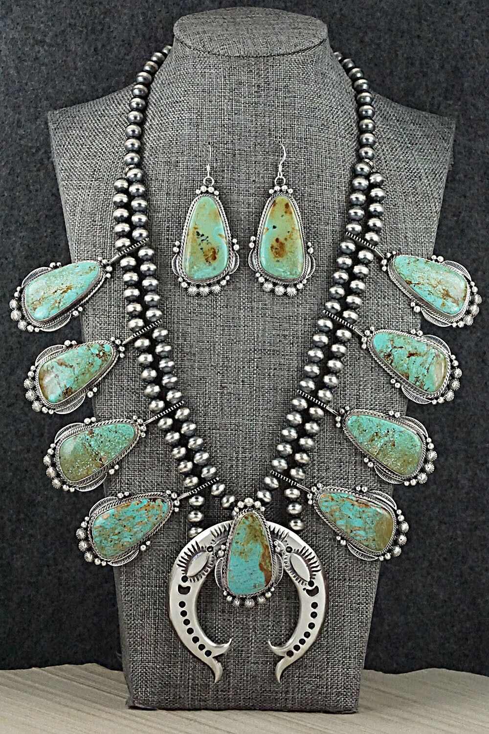 Turquoise & Sterling Silver Squash Blossom Set - Tom Lewis