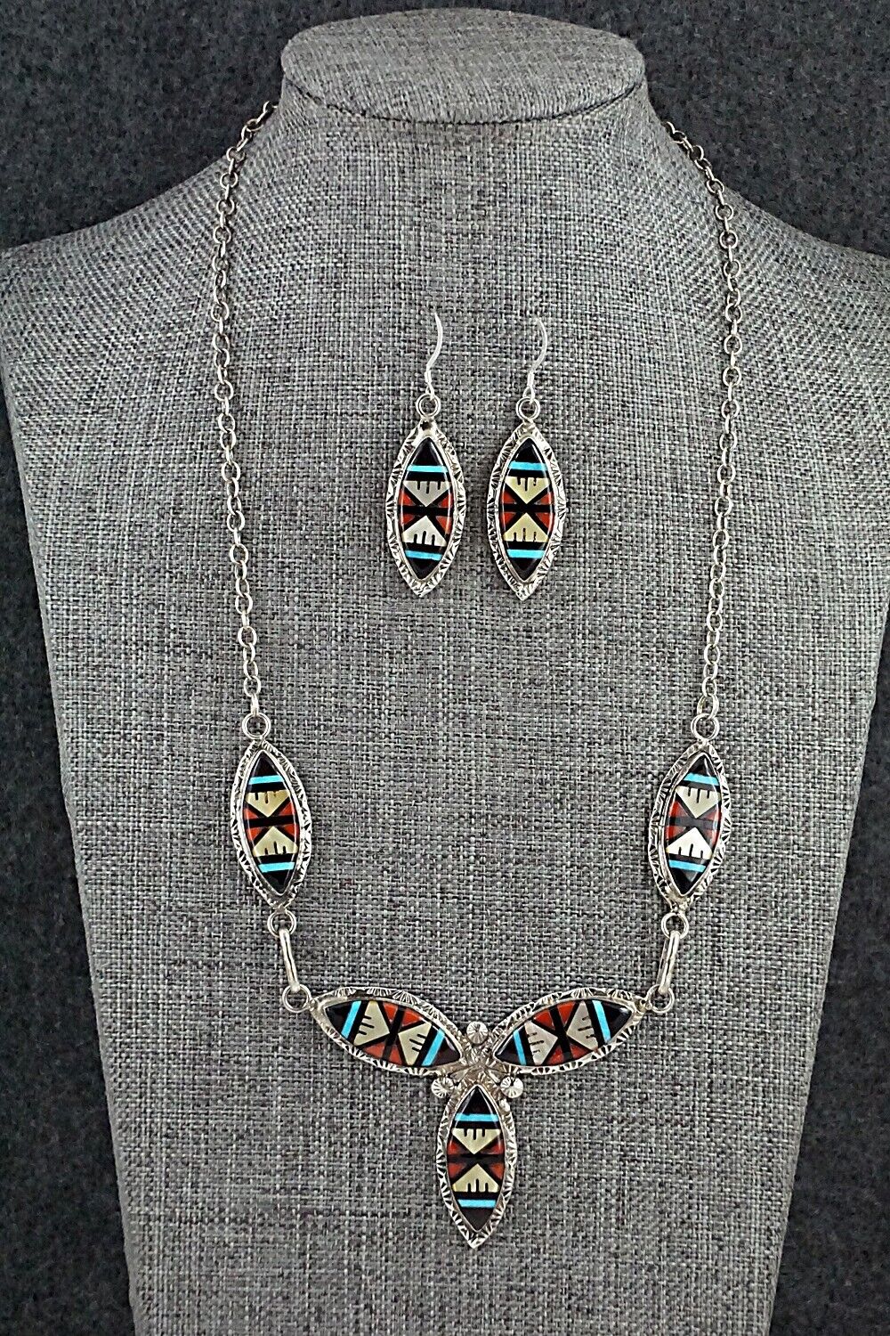 Multi-Stone & Sterling Silver Inlay Necklace Set - Leslie Lamy