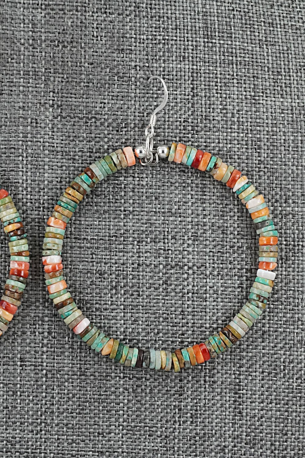 Turquoise, Spiny Oyster & Sterling Silver Earrings - Doreen Jake