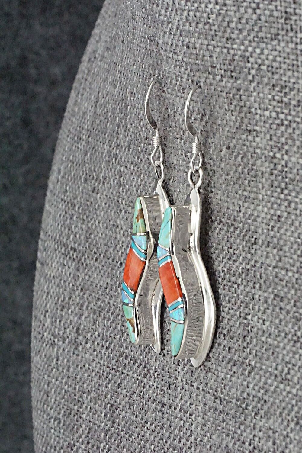 Spiny Oyster, Opalite, Turquoise & Sterling Silver Earrings - James Manygoats