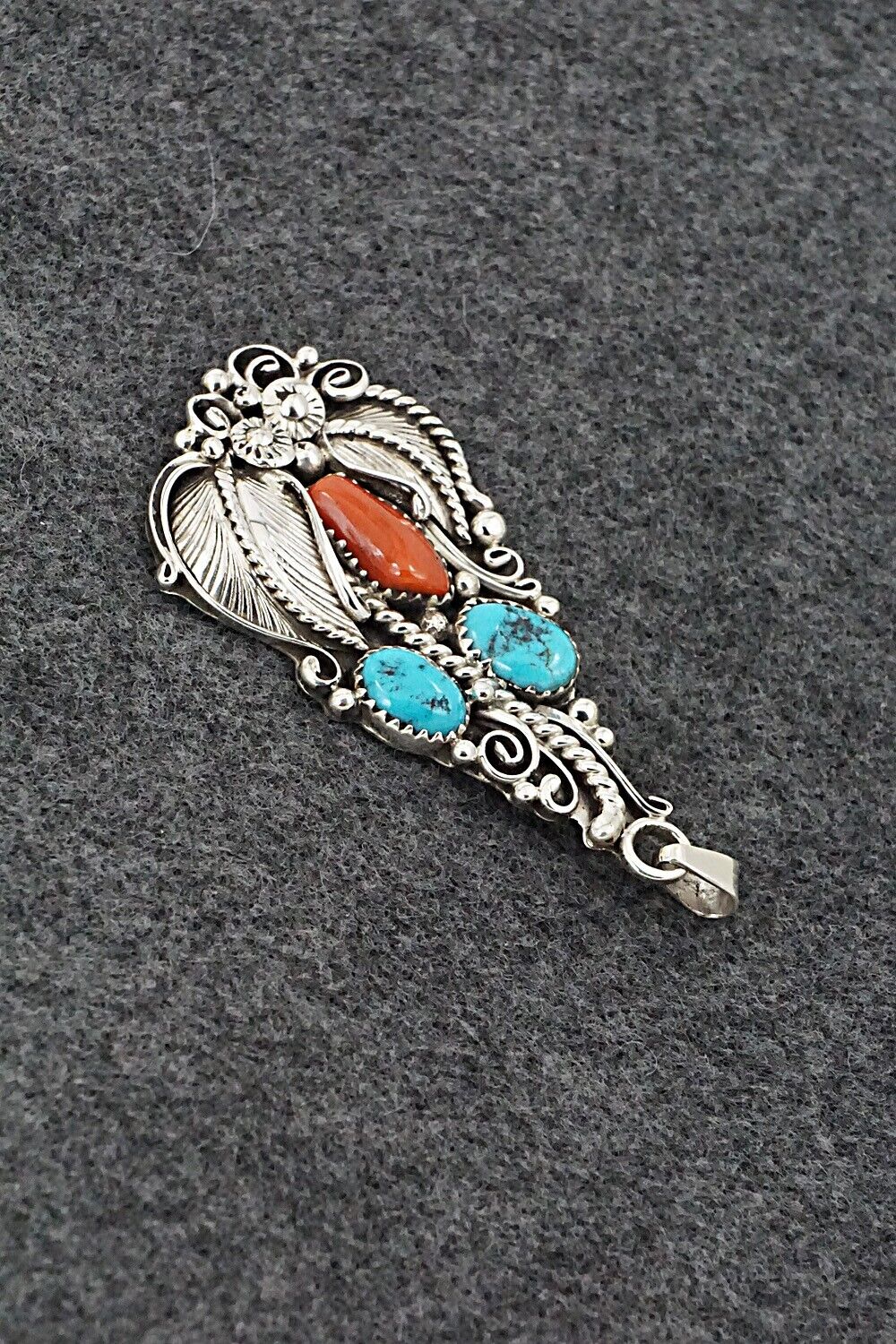 Turquoise, Coral & Sterling Silver Pendant - Martin Muskett