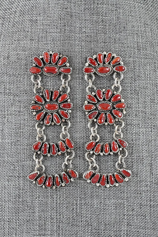 Coral & Sterling Silver Earrings - Justina Wilson