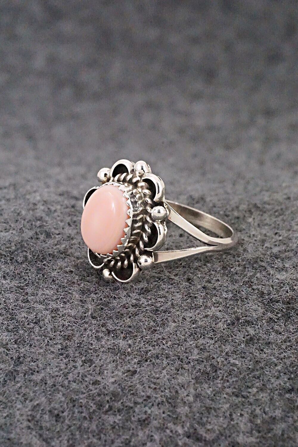 Pink Conch Shell & Sterling Silver Ring - Freda Martinez - Size 7