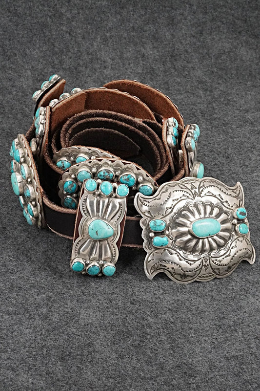 Turquoise, Sterling Silver & Leather Concho Belt - Marilyn Ramone