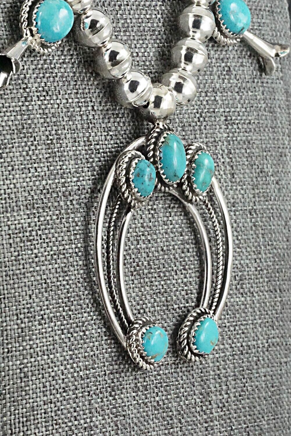 Turquoise & Sterling Silver Squash Blossom Necklace - Phil Garcia
