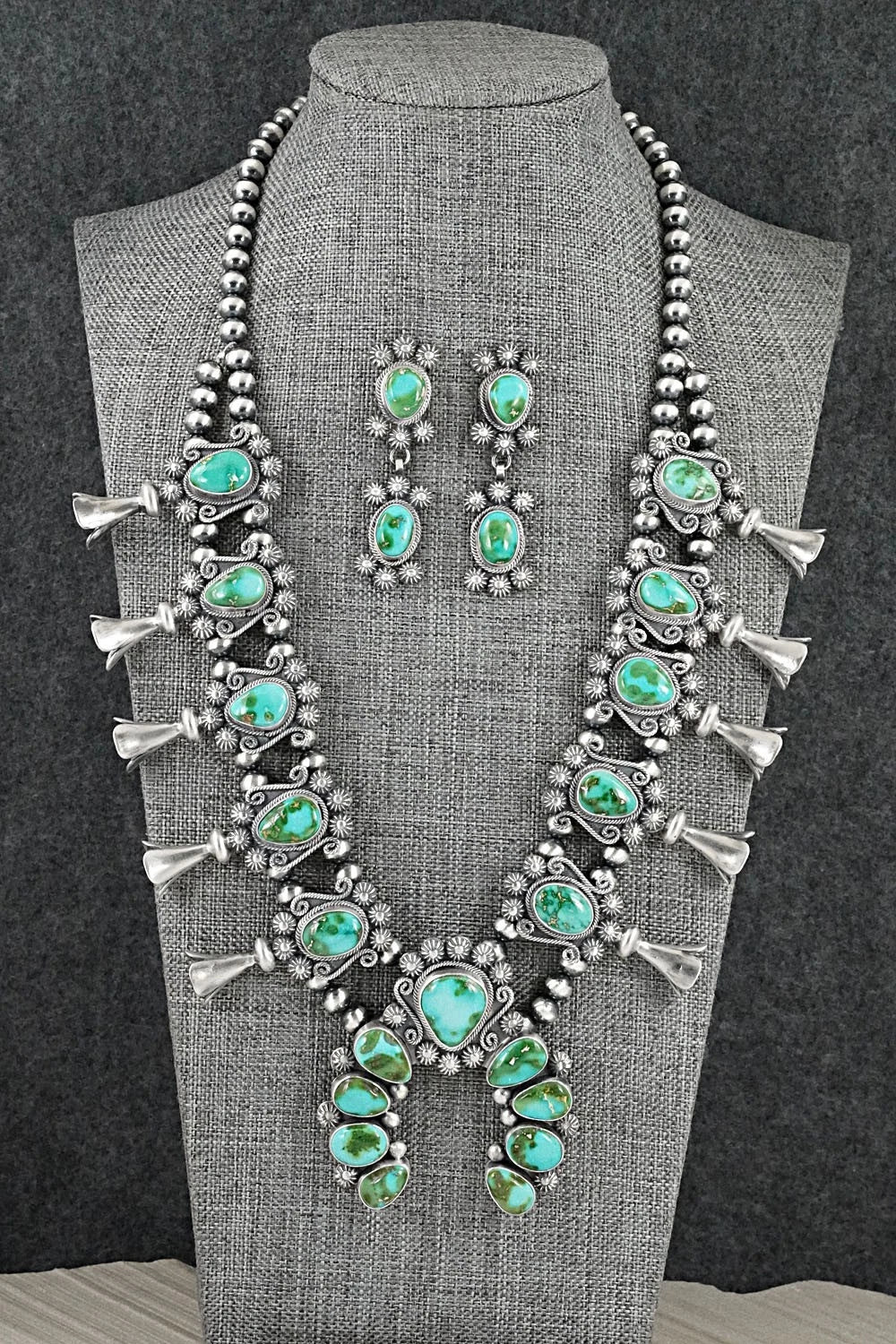 Turquoise & Sterling Silver Squash Blossom Set - Mark Yazzie