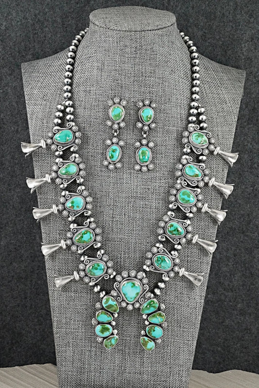 Turquoise & Sterling Silver Squash Blossom Set - Mark Yazzie