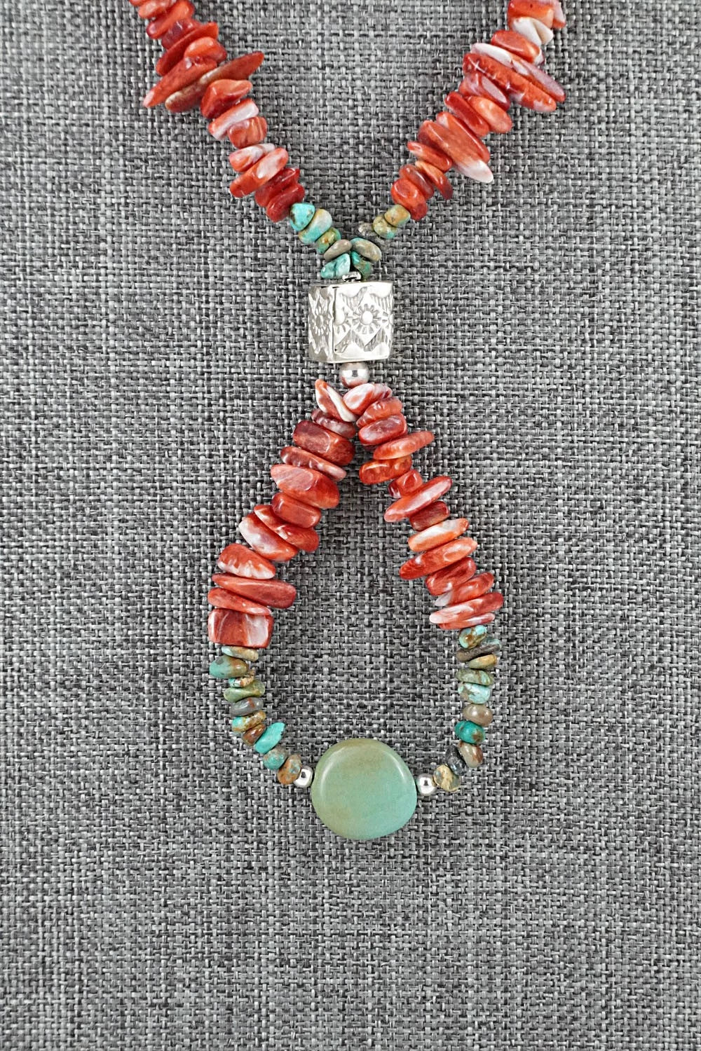 Spiny Oyster, Turquoise & Sterling Silver Necklace Set - Erika Brown