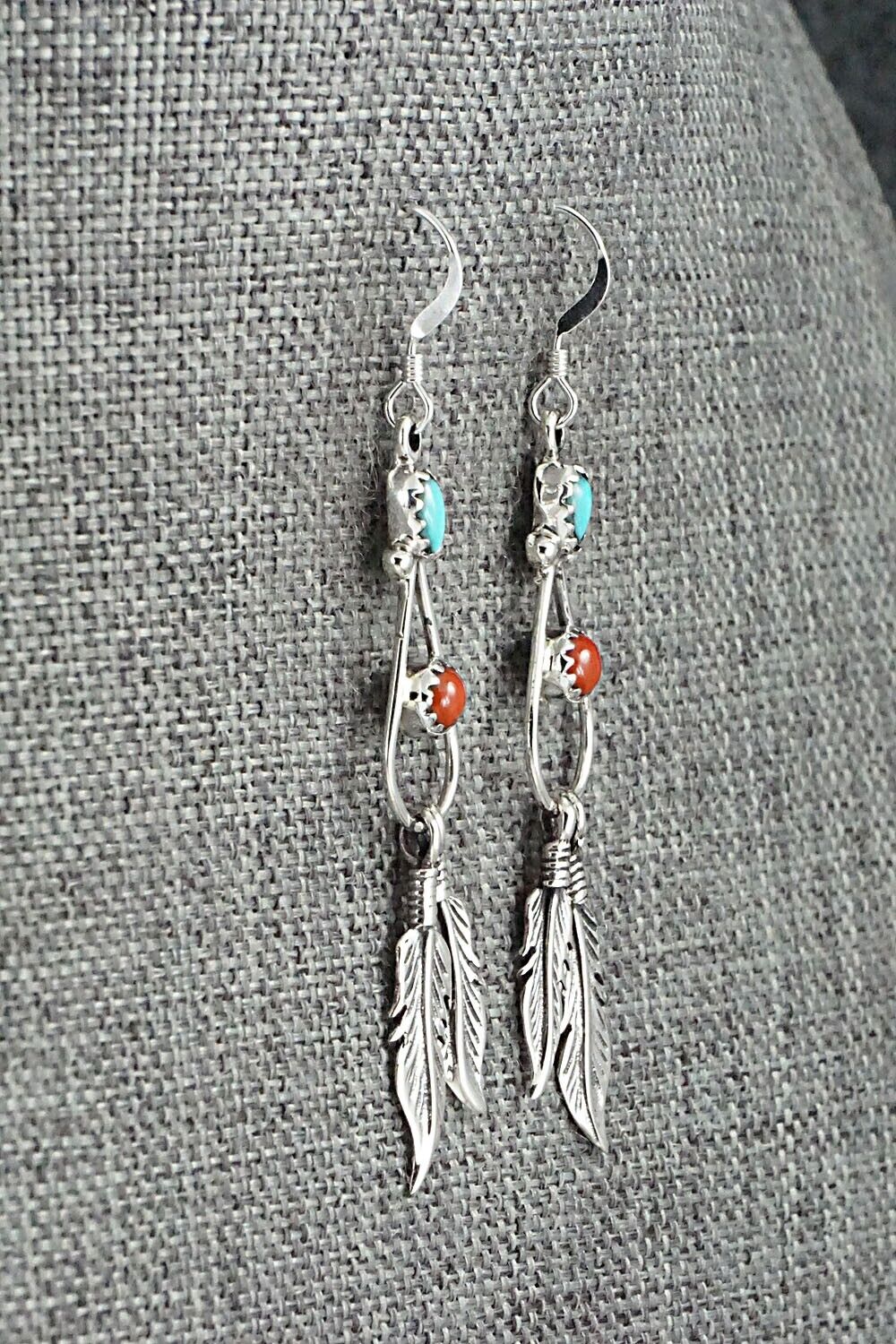 Turquoise, Coral & Sterling Silver Earrings - Annie Spencer