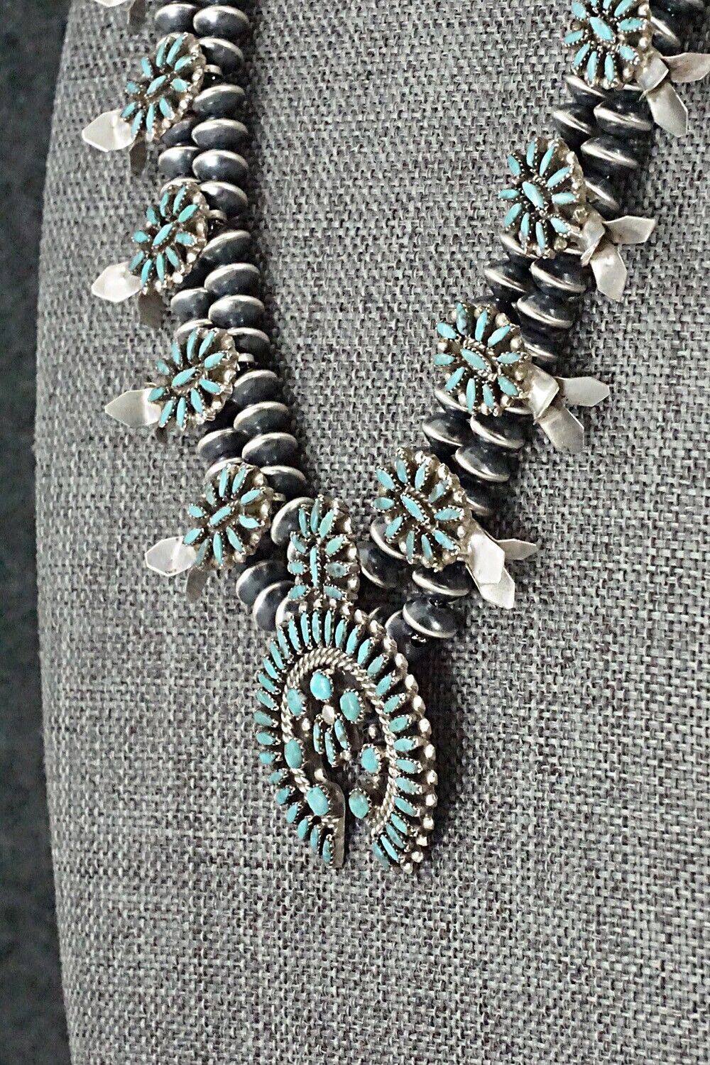 Turquoise & Sterling Silver Mini Squash Blossom Set - Lorena Peina