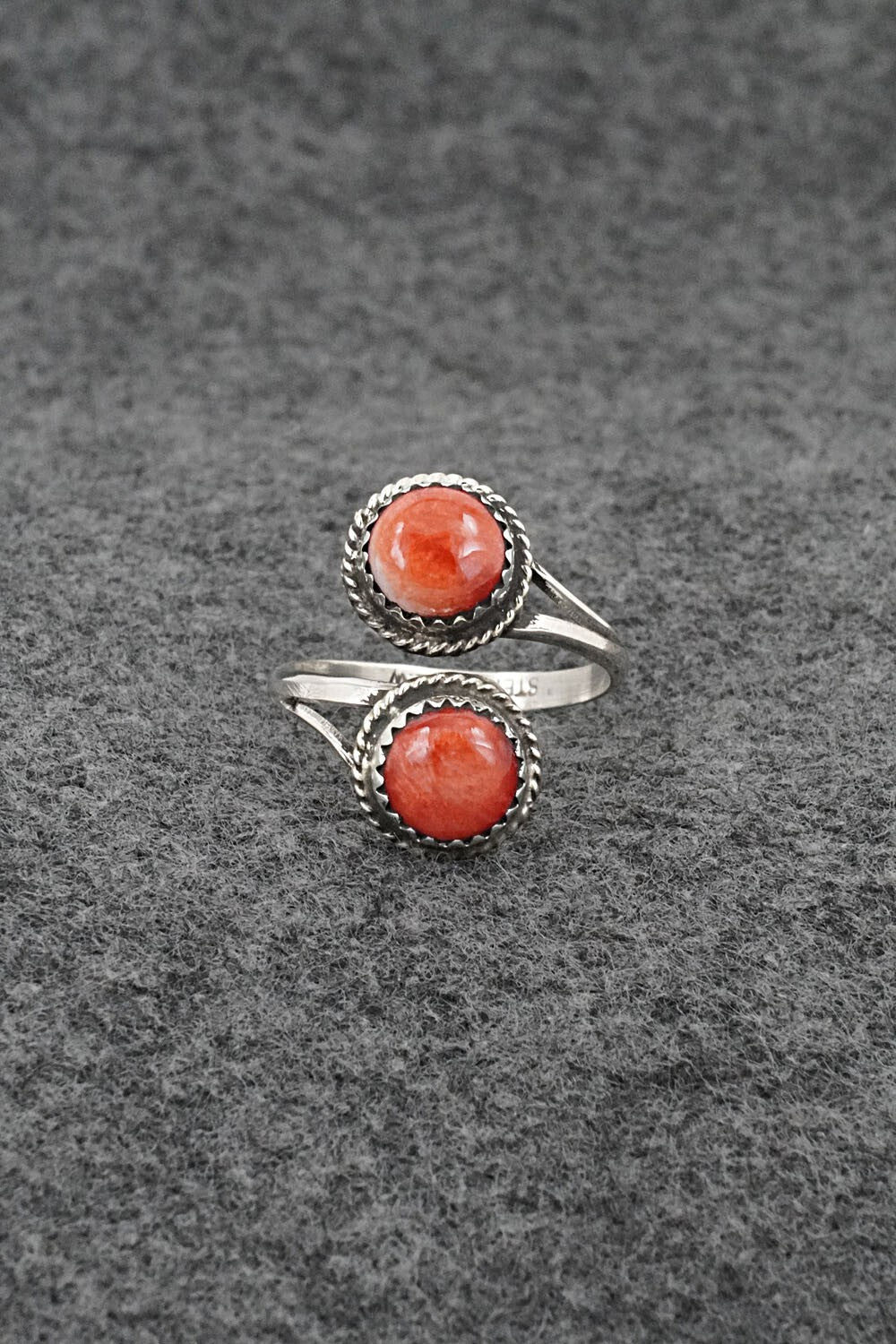 Spiny Oyster & Sterling Silver Ring - Esther White - Size 7 Adj.