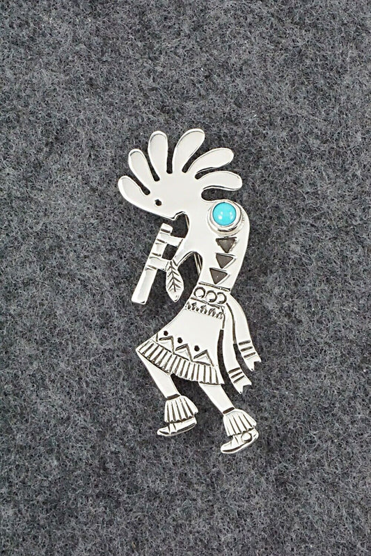 Turquoise & Sterling Silver Pin - Fred Guerro