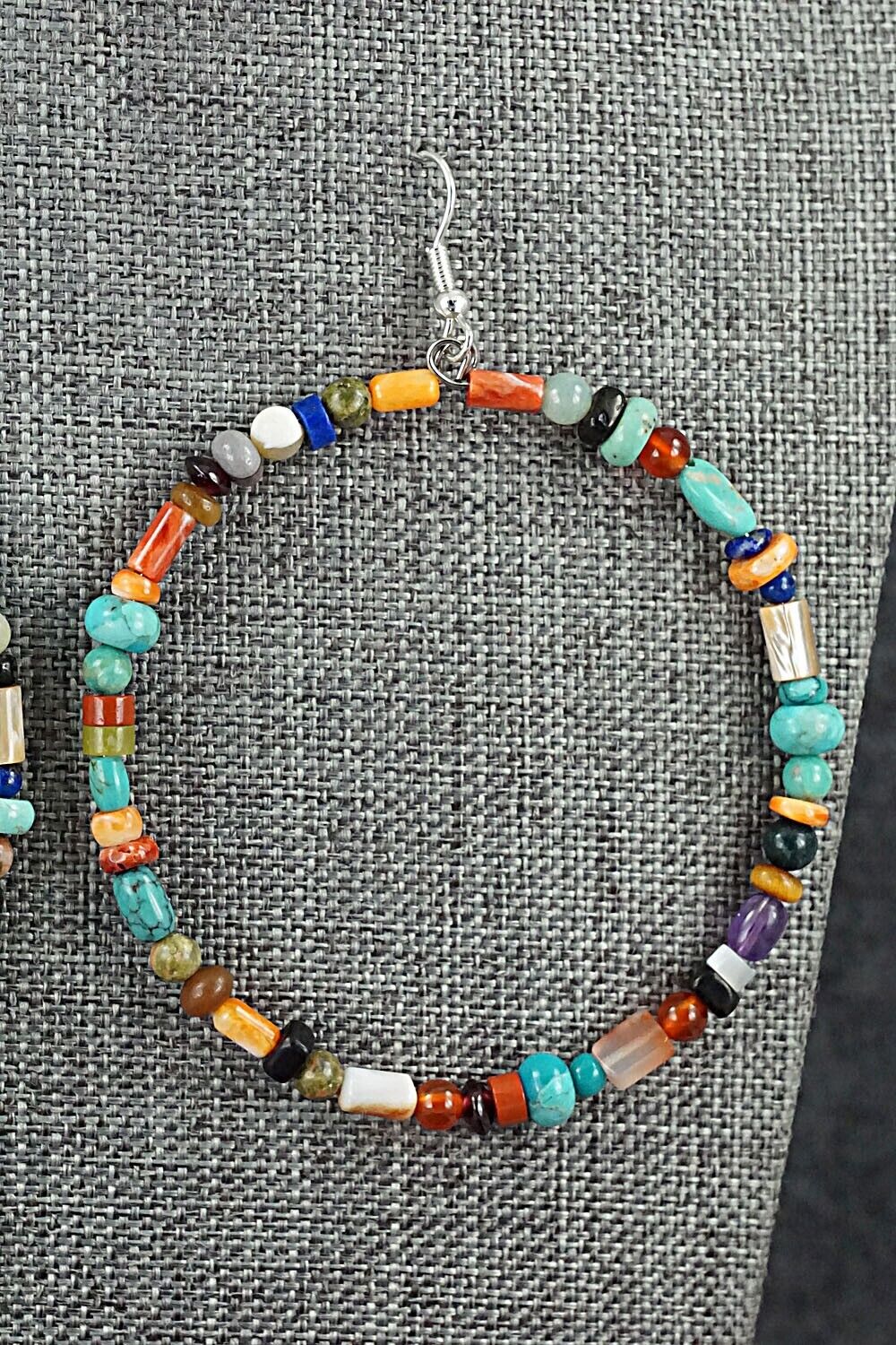 Multi Stone & Sterling Silver Hoop Earrings - Helen Tsosie