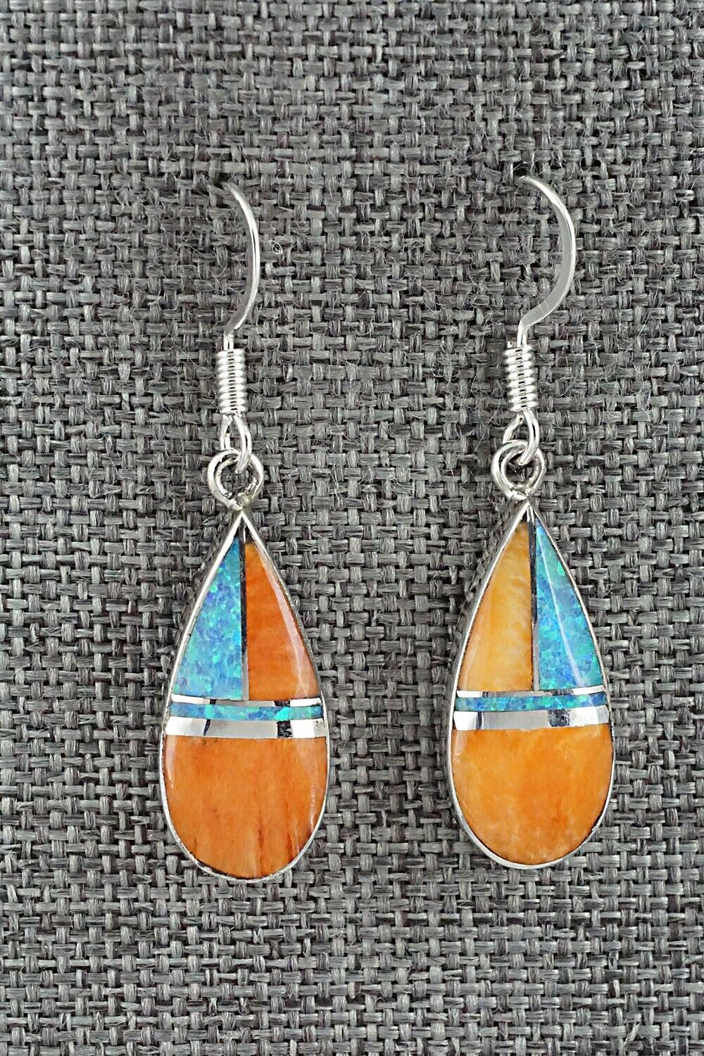 Spiny Oyster, Opalite & Sterling Silver Inlay Earrings - James Manygoats