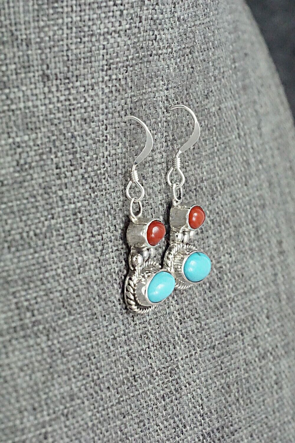 Turquoise, Coral & Sterling Silver Earrings - Annie Spencer