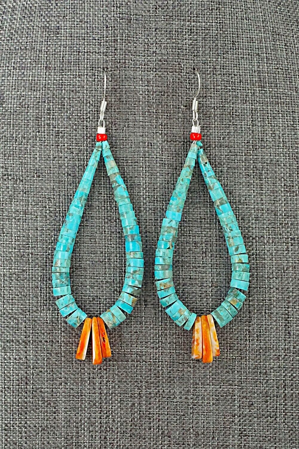 Spiny Oyster, Turquoise & Sterling Silver Earrings - Lupe Lovato