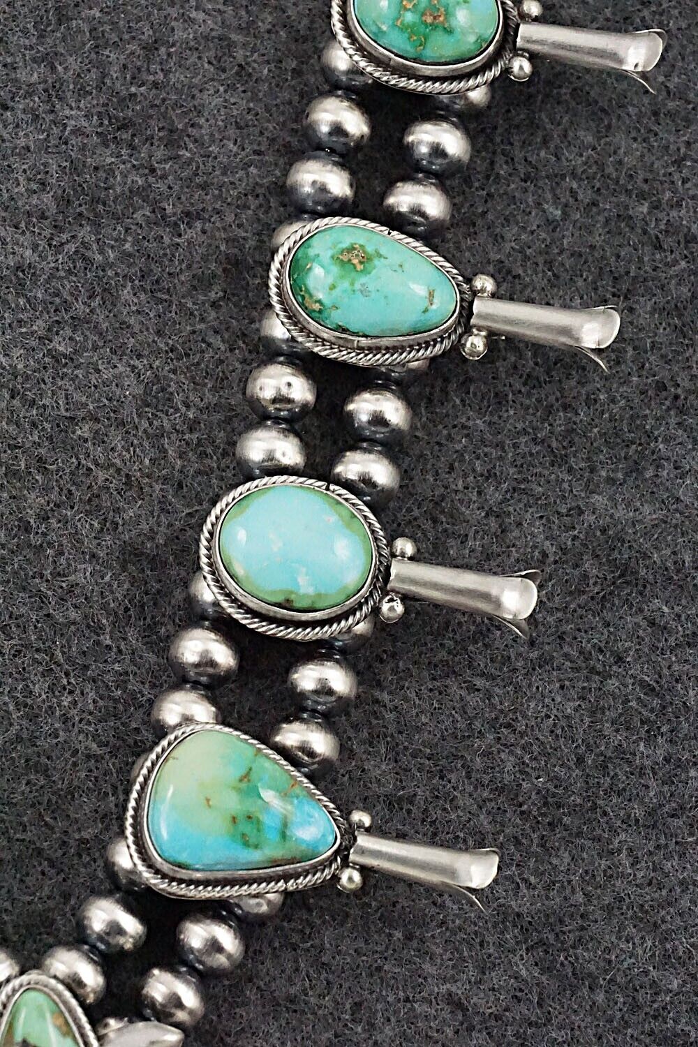 Turquoise & Sterling Silver Squash Blossom Necklace - Tom Lewis