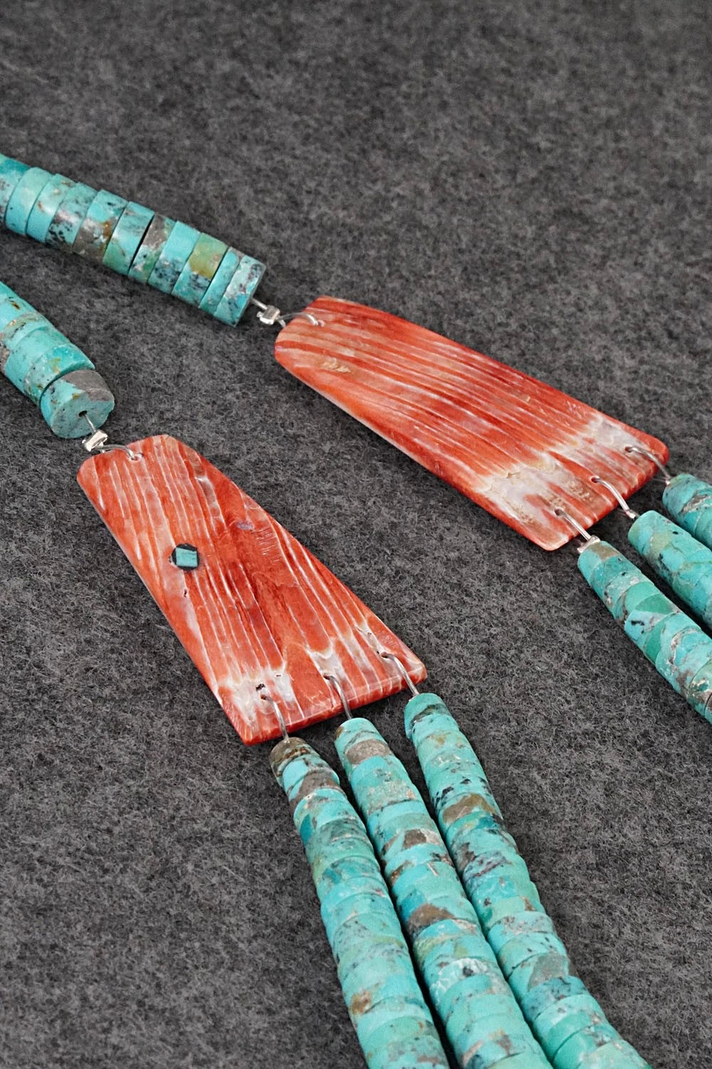 Turquoise, Spiny Oyster and Sterling Silver Necklace - Lupe Lovato