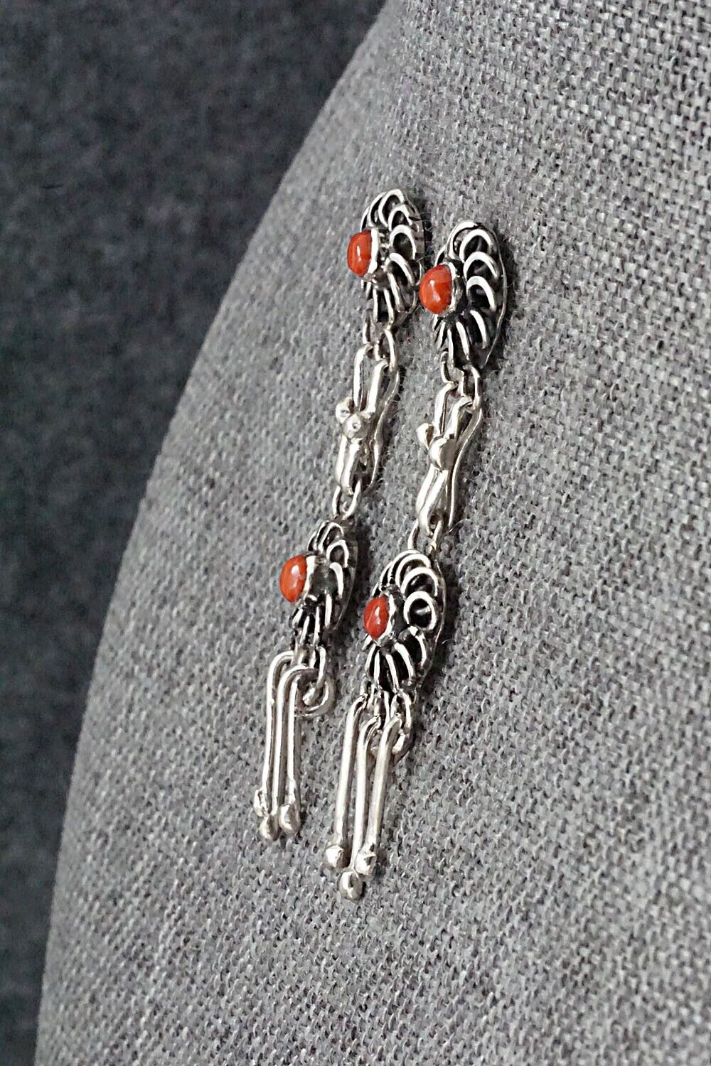 Coral & Sterling Silver Earrings - Diane Bellison