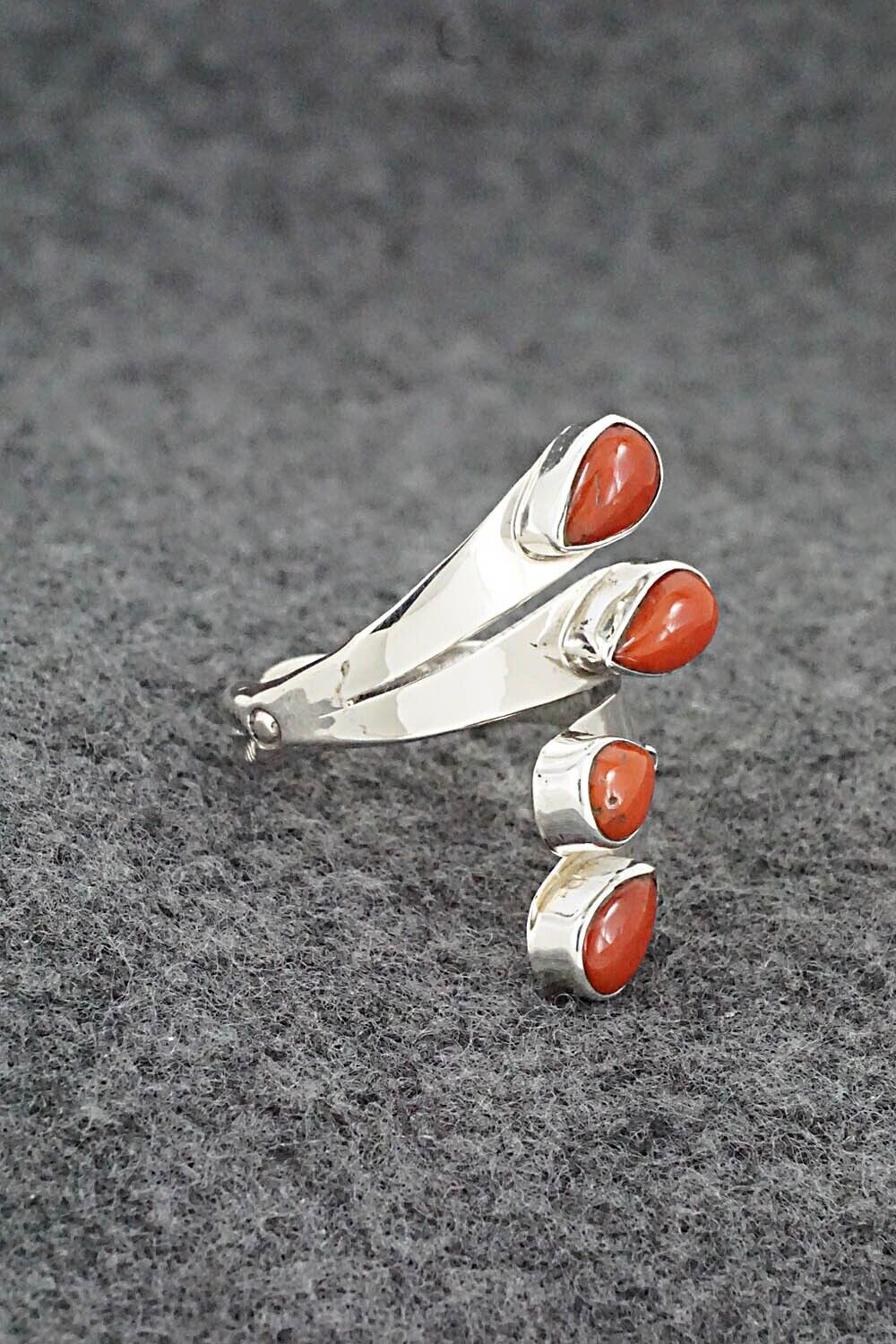 Coral & Sterling Silver Ring - Thomas Yazzie - Size 8.5