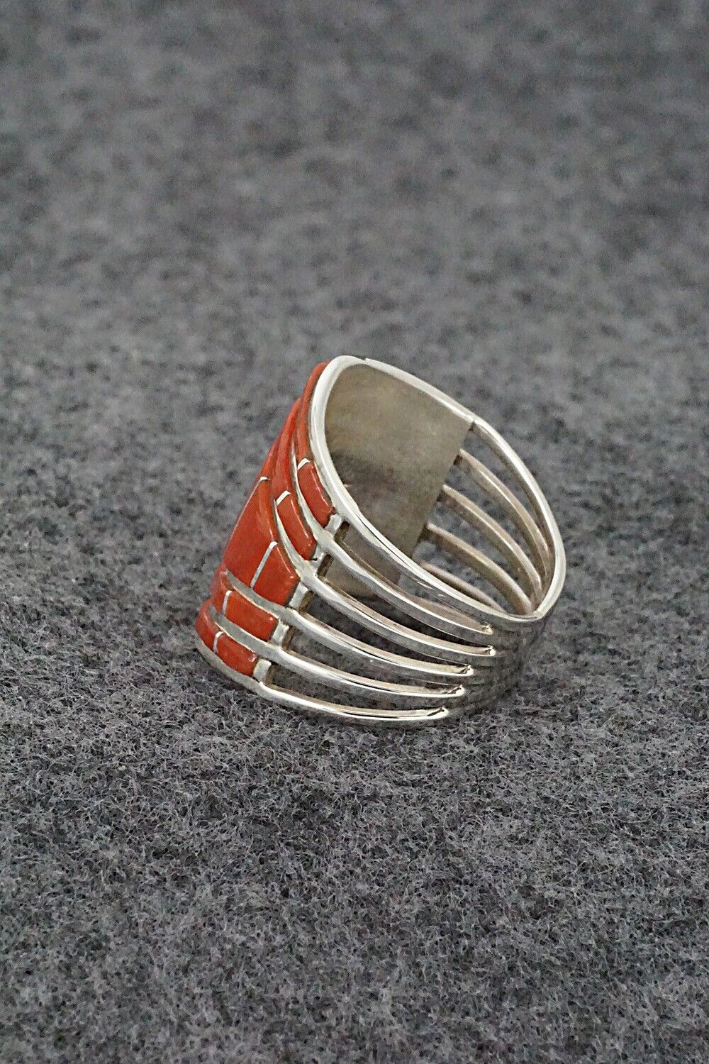 Coral & Sterling Silver Ring - Andrew Enrico - Size 8