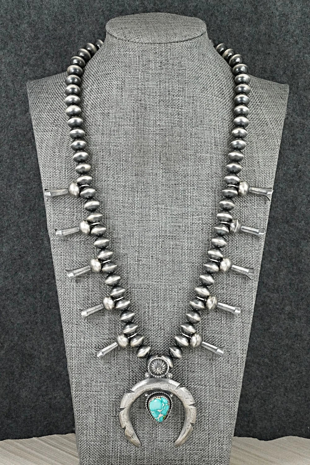 Turquoise & Sterling Silver Squash Blossom Necklace - Preston Haley