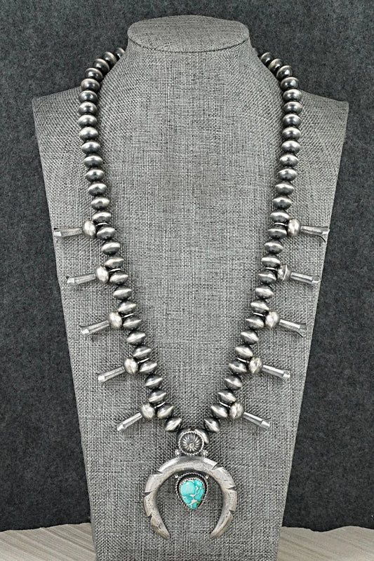 Turquoise & Sterling Silver Squash Blossom Necklace - Preston Haley