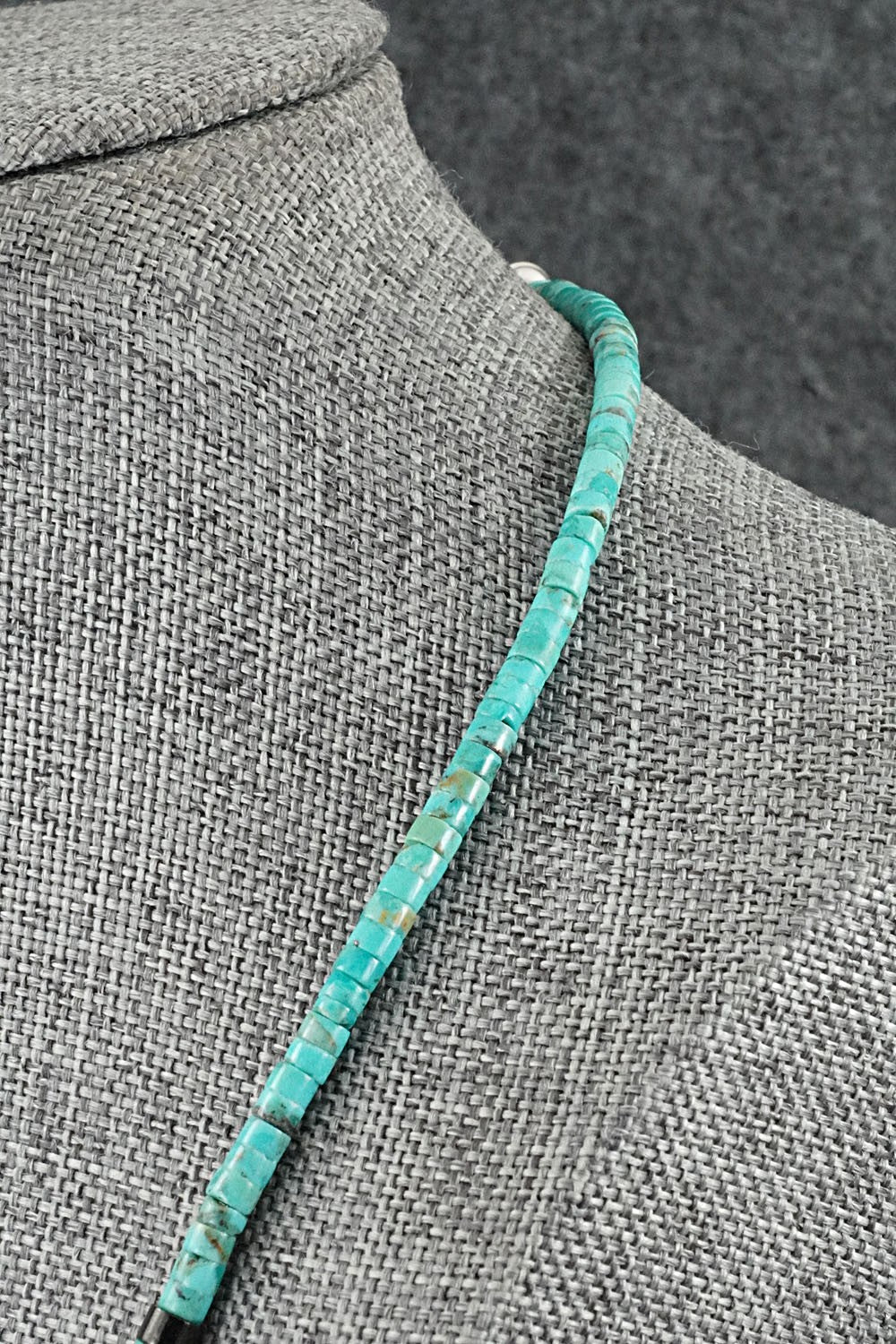 Turquoise, Onyx & Sterling Silver Necklace 19" - Helen Tsosie