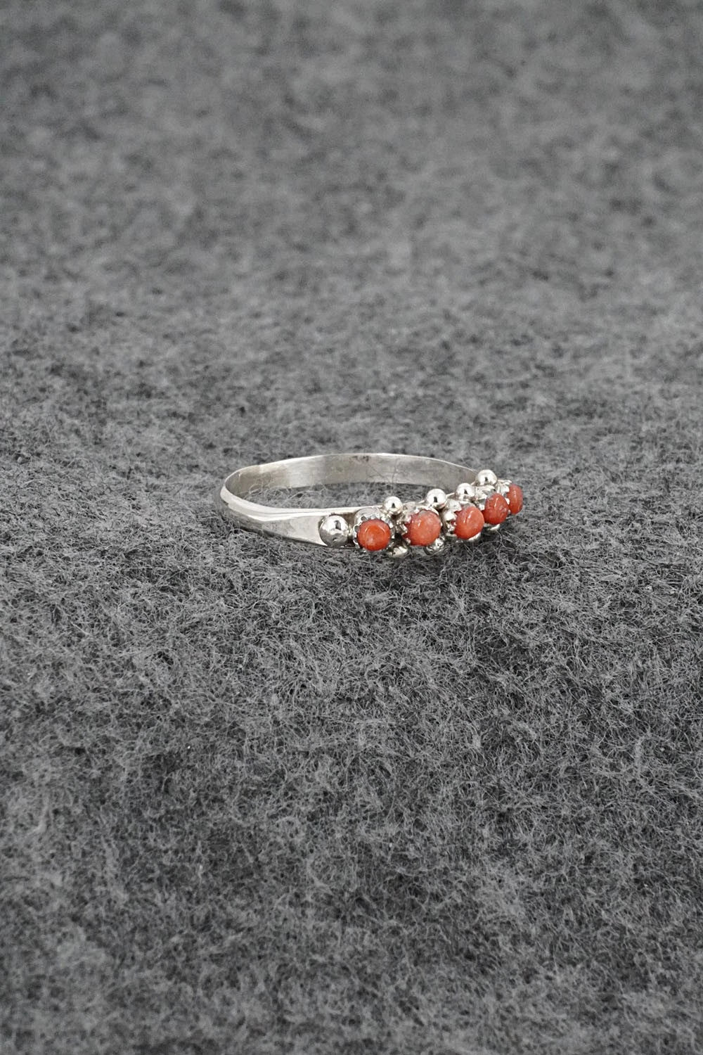 Coral & Sterling Silver Ring - April Haloo - Size 6.25