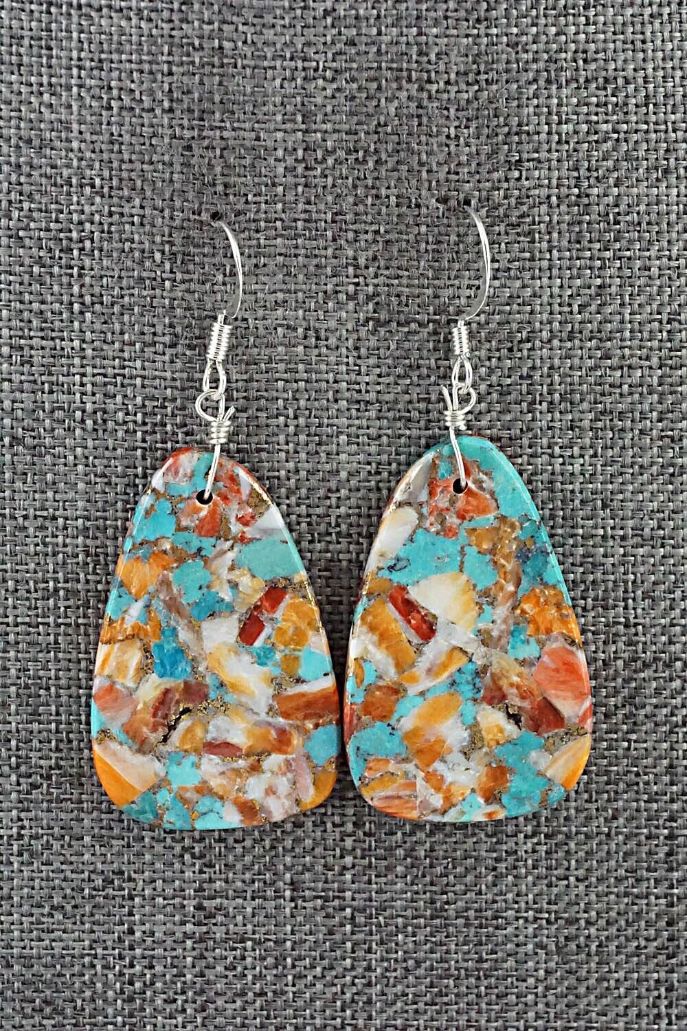 Spiny Oyster, Turquoise & Sterling Silver Earrings - Lupe Lovato