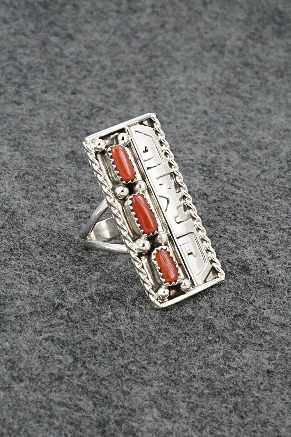 Coral & Sterling Silver Ring - Ronnie Spencer - Size 9.5