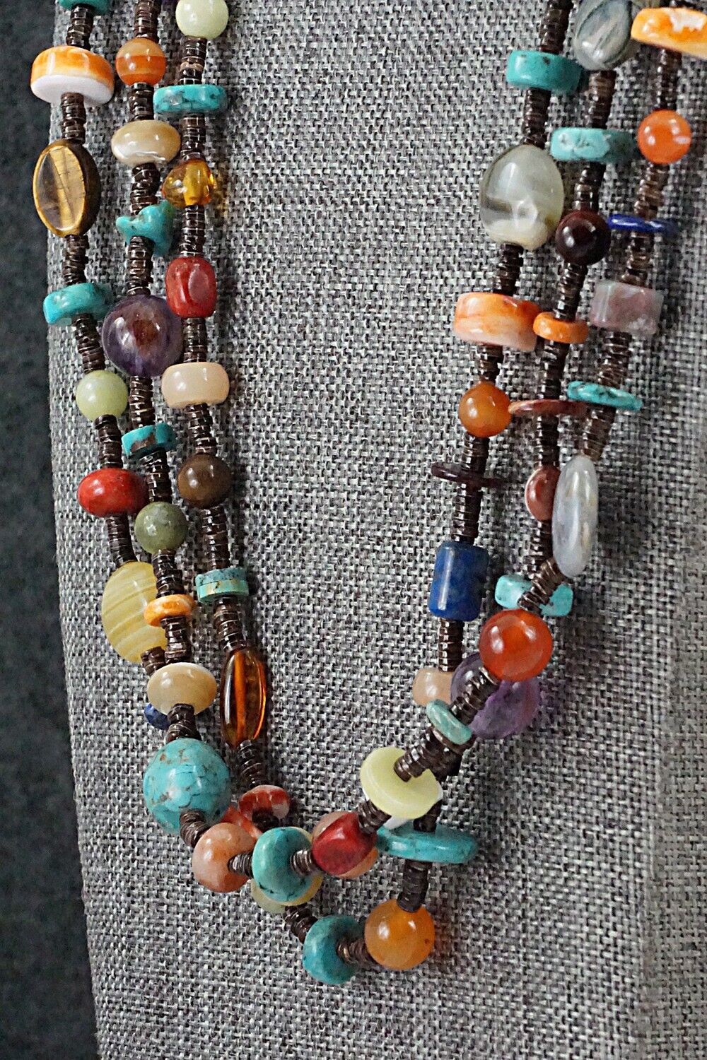 Multi-Stone & Sterling Silver Necklace 29" - Helen Tsosie