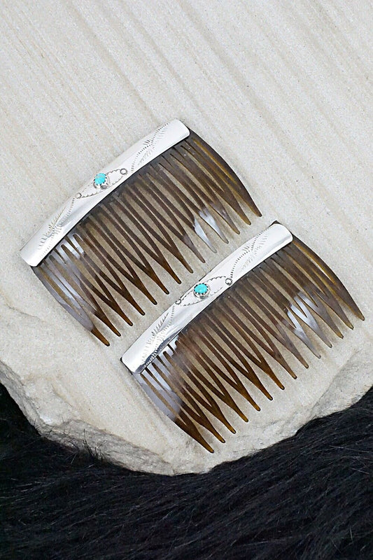 Turquoise & Sterling Silver Hair Combs - Randall Dalgai