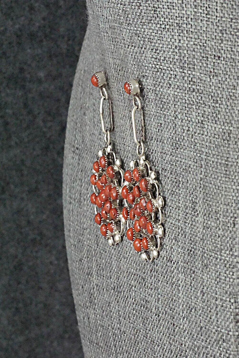 Coral & Sterling Silver Earrings - Yvette Kaamasee